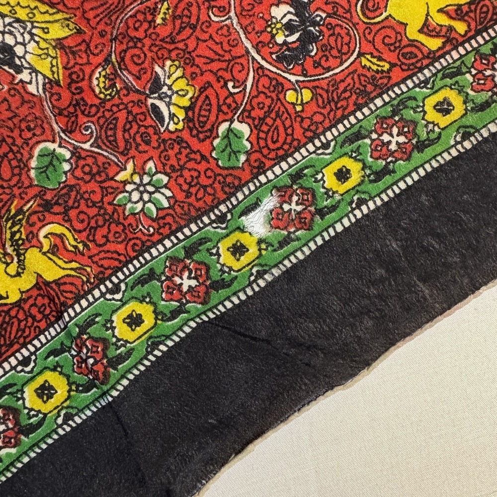 Vintage Red Green Yellow Boho Floral Lion jaguar Square Scarf 30" - Picture 11 of 11